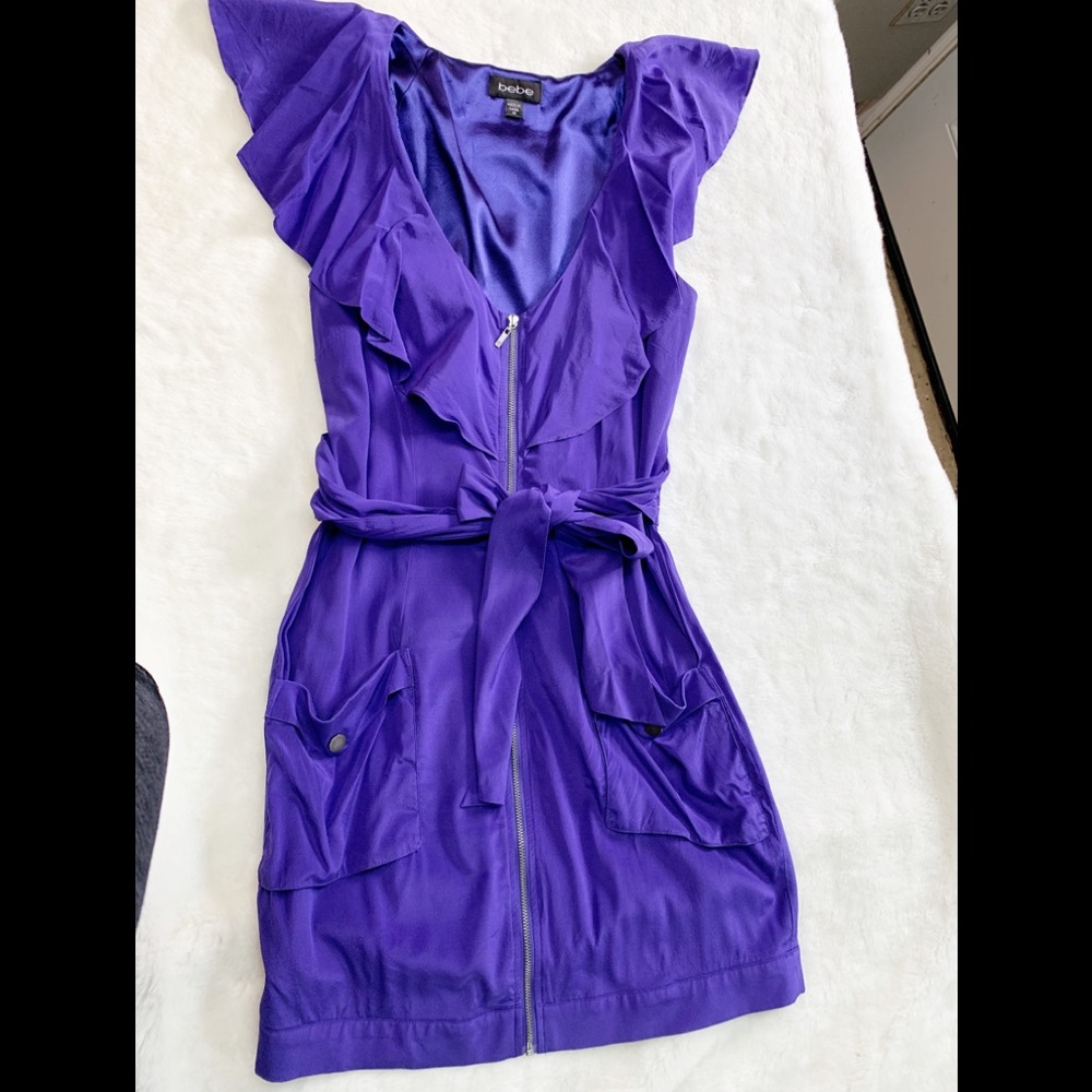 BEBE ZIP SILKY RUFFLE DRESS - Picture 4 of 8